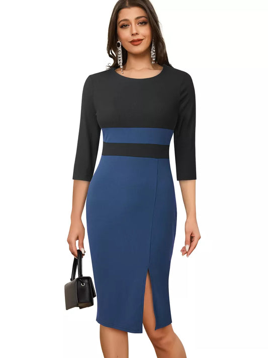 Women Classy Contrast Color Patchwork Dress