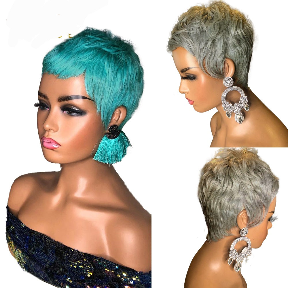 Pixie Short Cut Bob Wig 100% Human Hair Wigs  Full Machine No Lace Front Wigs