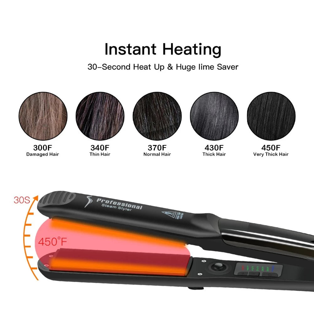 Steam Hair Straightener Flat Iron Ceramic Professional Hair Straightener Steam Hair Iron