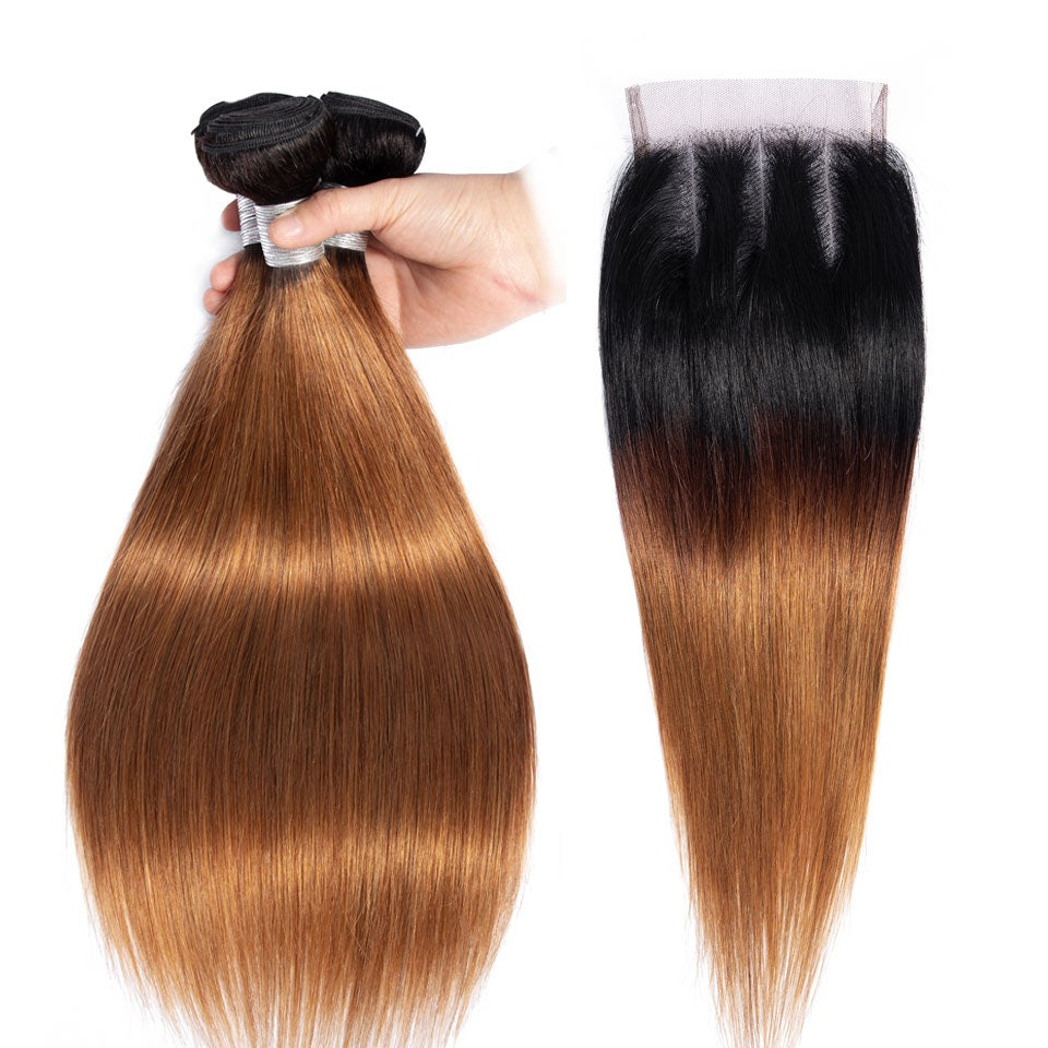 Brazilian Straight Human Hair Weave Bundles 1b/30 Ombre Remy Bundles