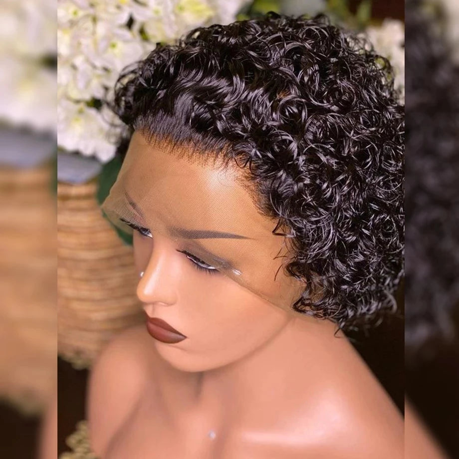 Wholesale 12 Pcs Short Pixie Bob Lace Wig Curly 13x1 Lace Closure Human Hair wigs