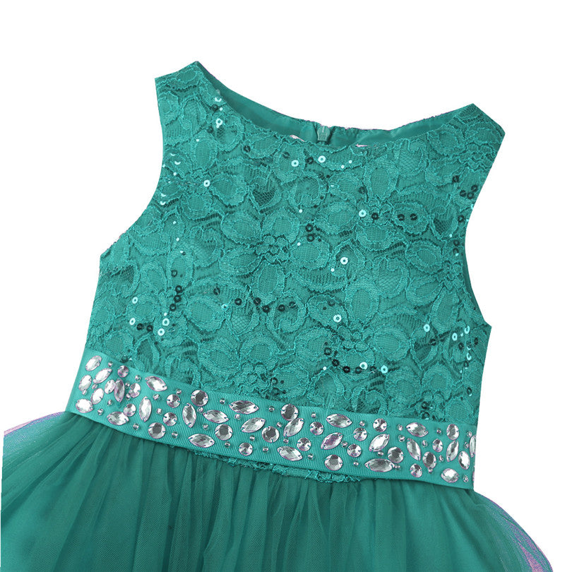 Children Pageant Evening Gowns Sequined Lace Mesh Ball Gowns Wedding Dresses