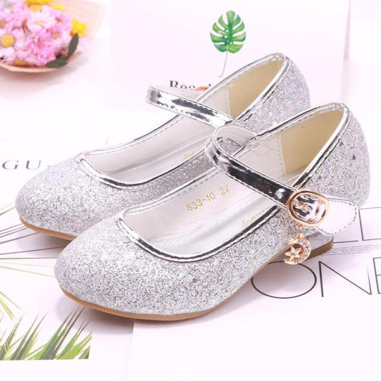 Girls High Heel Sandals Dress Purple Kids Leather Glitter Crystal Shoes Banquet