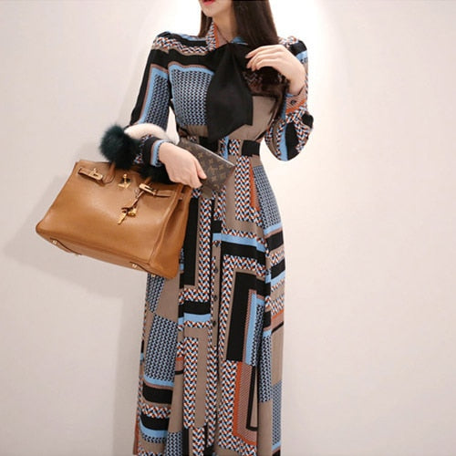 Vintage Print Elegant Long Dress