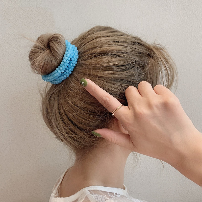 Women Ponytail Scrunchies Elastic Hair Bands Beaded Rubber Hairband