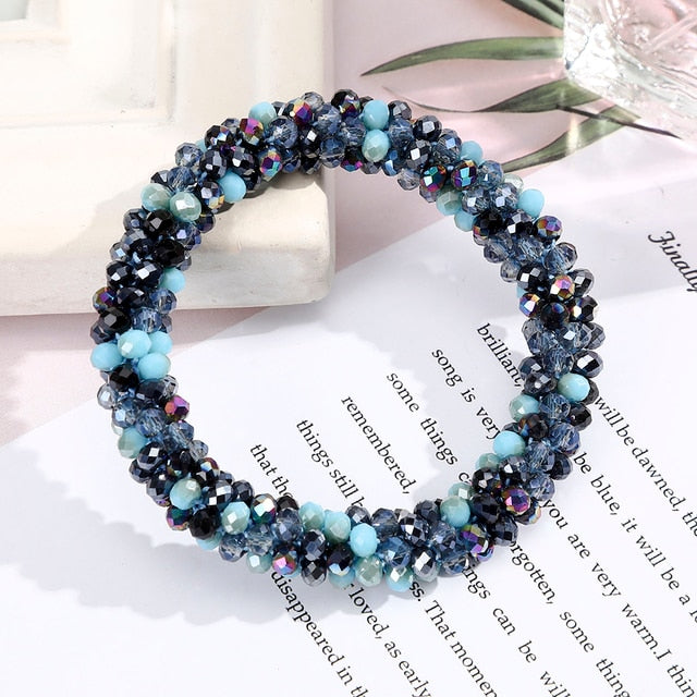 Women Ponytail Scrunchies Elastic Hair Bands Beaded Rubber Hairband