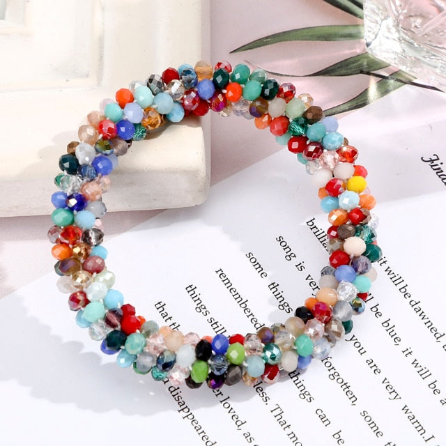 Women Ponytail Scrunchies Elastic Hair Bands Beaded Rubber Hairband