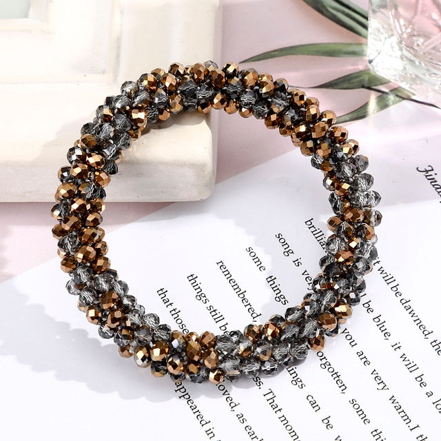 Women Ponytail Scrunchies Elastic Hair Bands Beaded Rubber Hairband