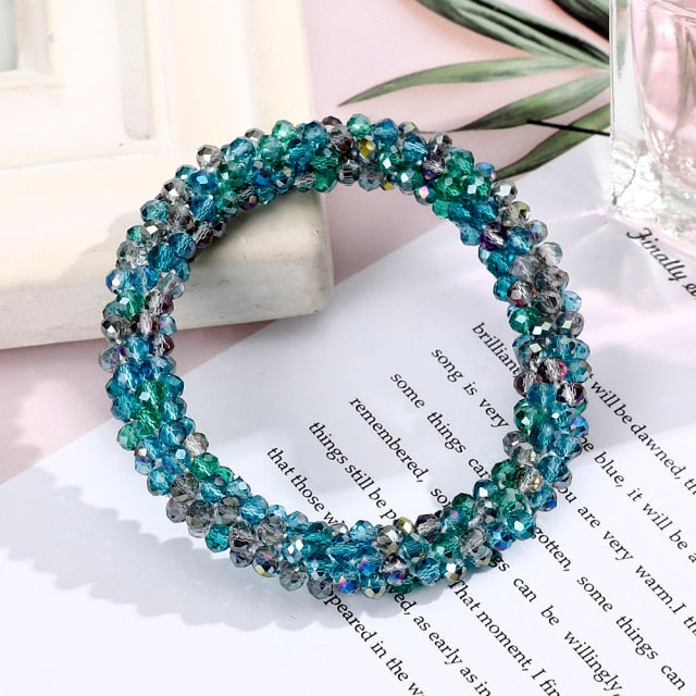 Women Ponytail Scrunchies Elastic Hair Bands Beaded Rubber Hairband