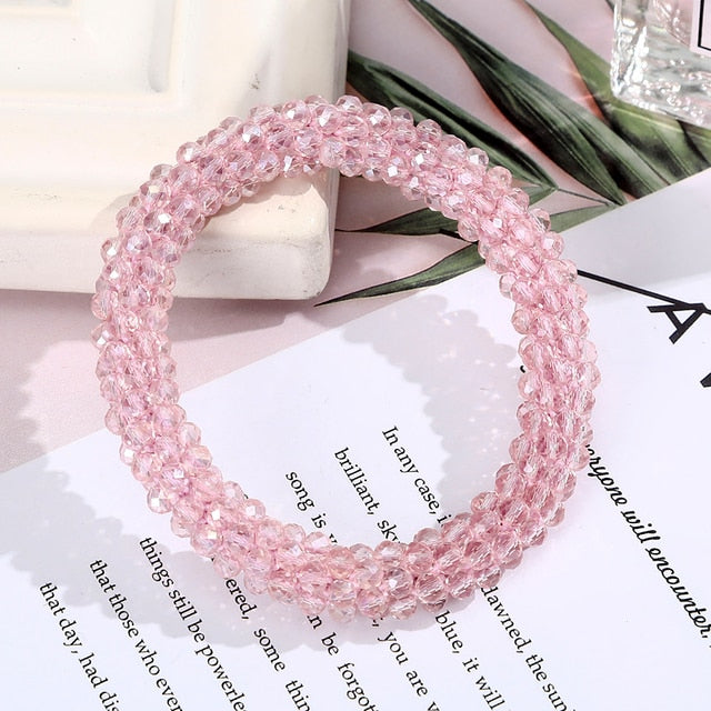 Women Ponytail Scrunchies Elastic Hair Bands Beaded Rubber Hairband