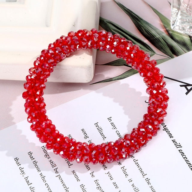 Women Ponytail Scrunchies Elastic Hair Bands Beaded Rubber Hairband