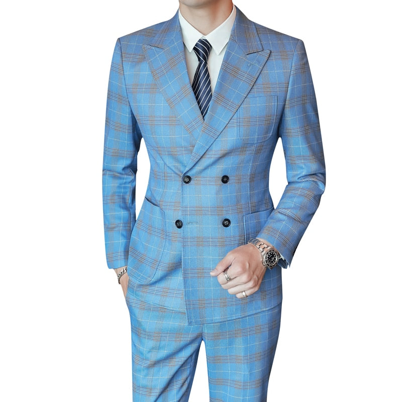 Casual Blue Suit 3 Piece Set Tuxedo