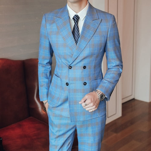 Casual Blue Suit 3 Piece Set Tuxedo