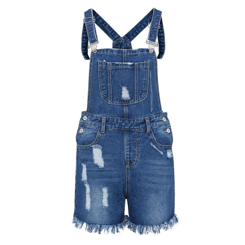 Fashion Sexy Ripped Hole Denim Overalls Women Jumpsuit