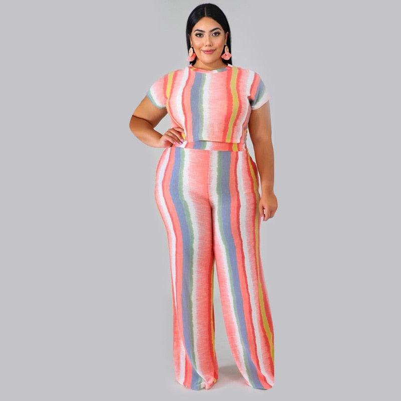 Multicolor Striped 2 Piece Set Tops And Pants Tracksuit Set