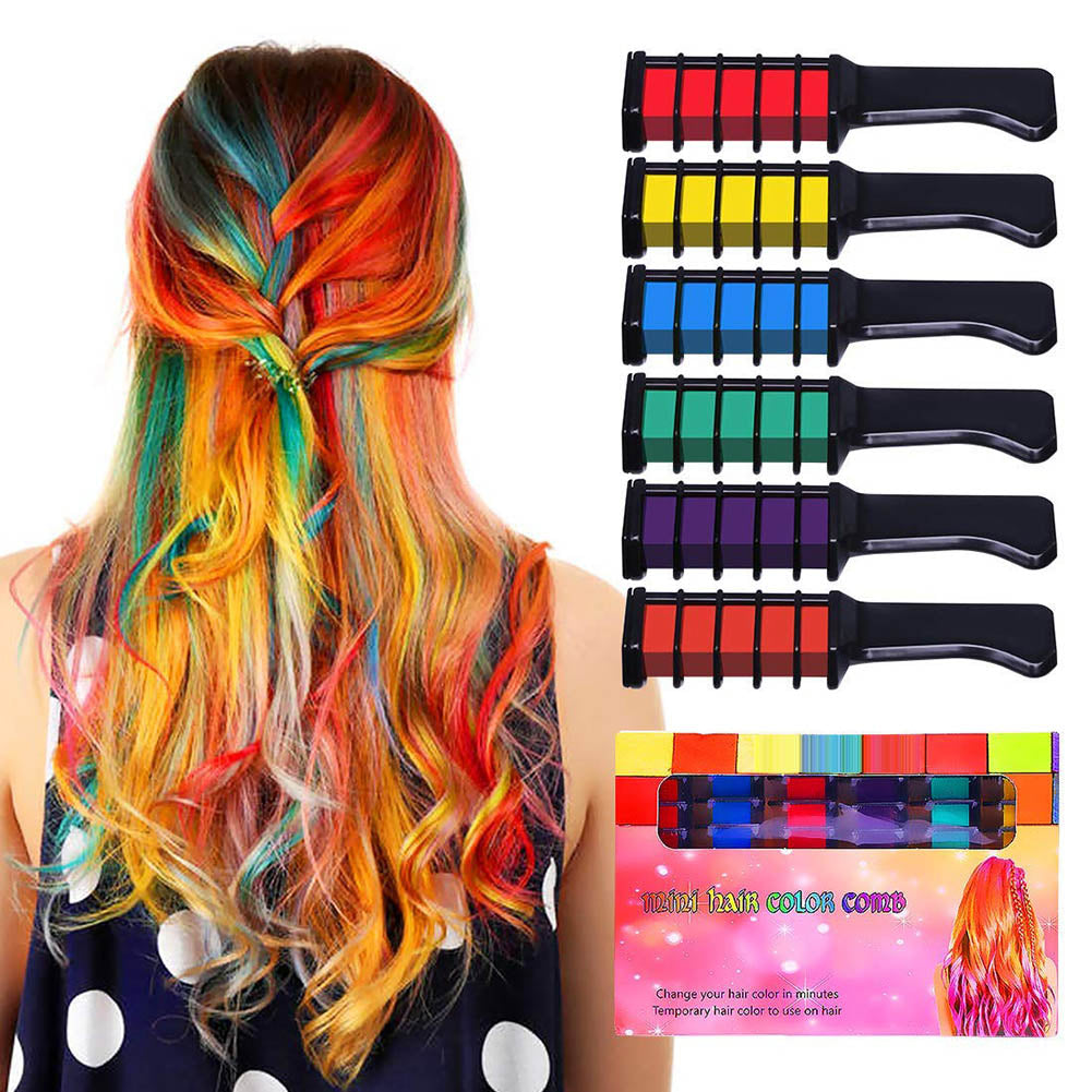 6 PCS Temporary Hair Color Chalk Combs Kit