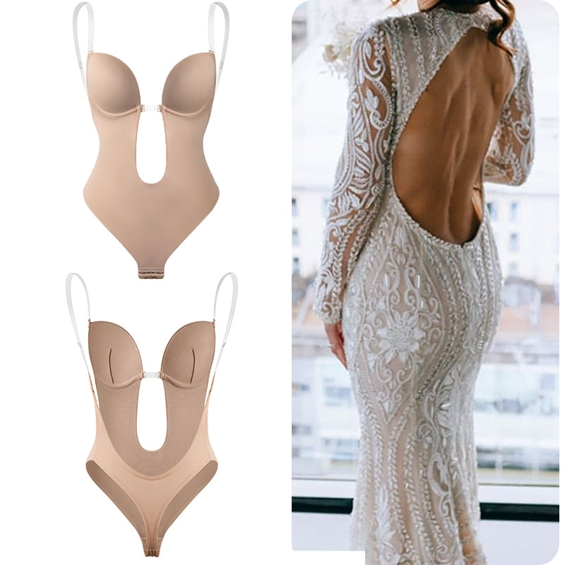 Bodysuit Shapewear Deep V-Neck Body Shaper Backless