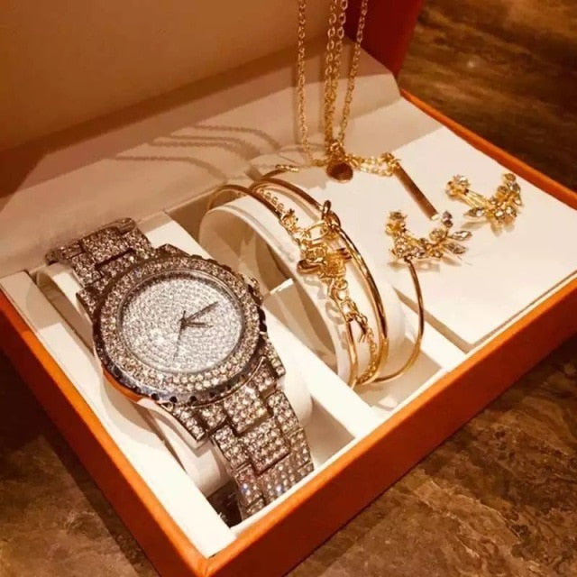 Luxury Watches Set Women Diamond Rhinestone Quartz Watch