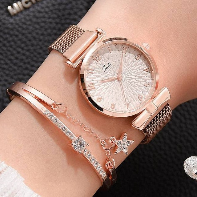 Women Magnetic Watch Ladies Sports Dress Pink Dial Wrist Watches