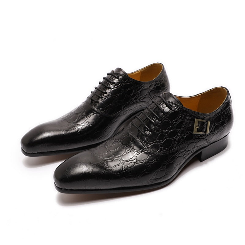 Dress Shoes Genuine Leather Buckle Lace Up Wedding Brogue Formal Shoes