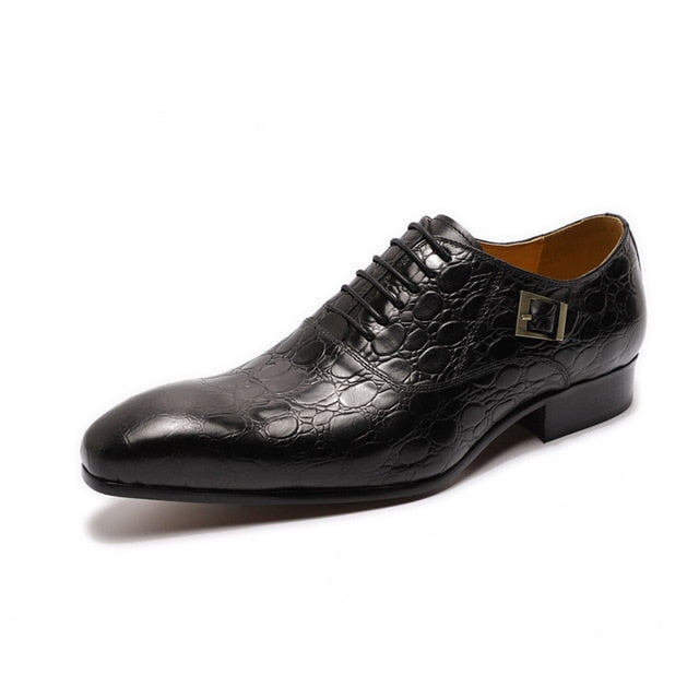 Dress Shoes Genuine Leather Buckle Lace Up Wedding Brogue Formal Shoes