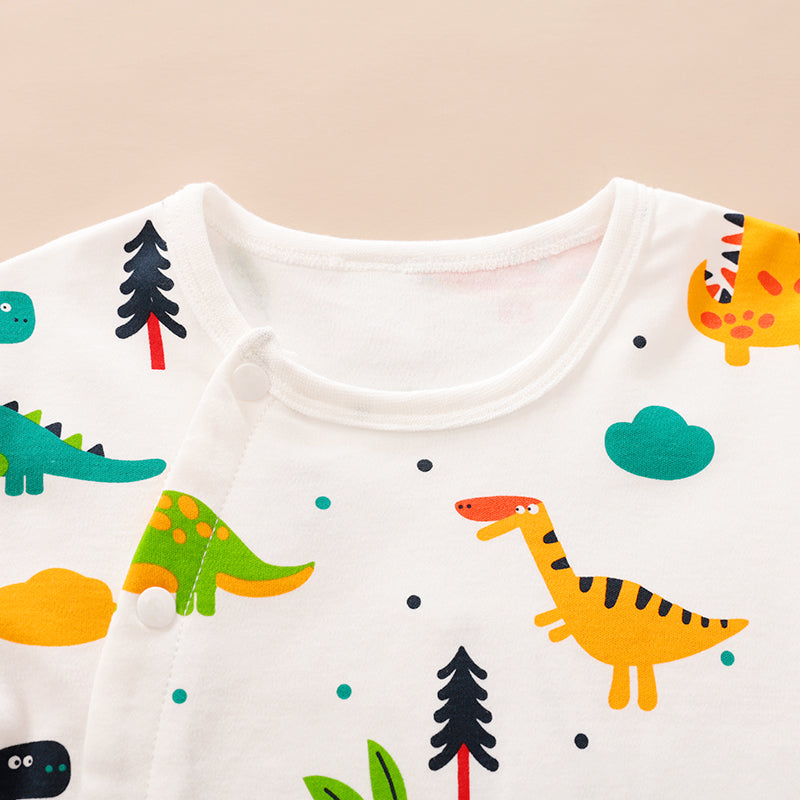 Adorable Dinosaur Pattern Long Sleeve Snap-up Jumpsuit