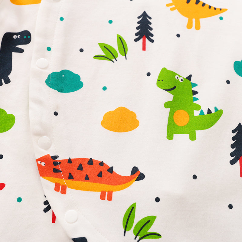 Adorable Dinosaur Pattern Long Sleeve Snap-up Jumpsuit