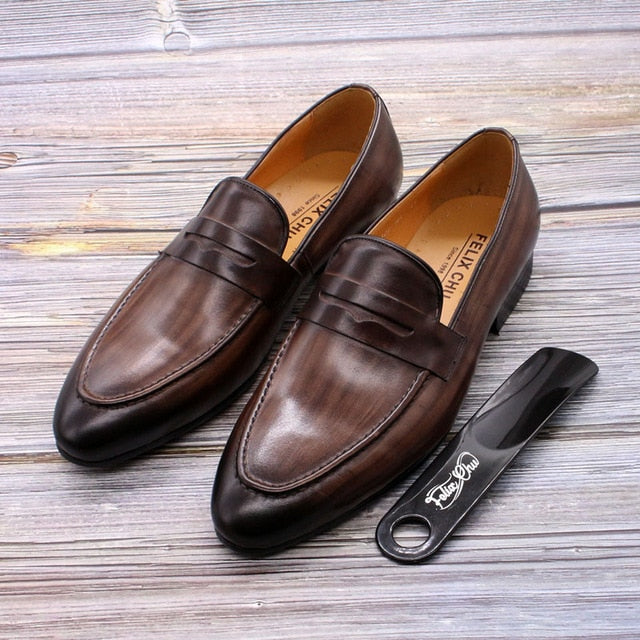 Genuine Leather Hand Painted Slip On Dress Shoes