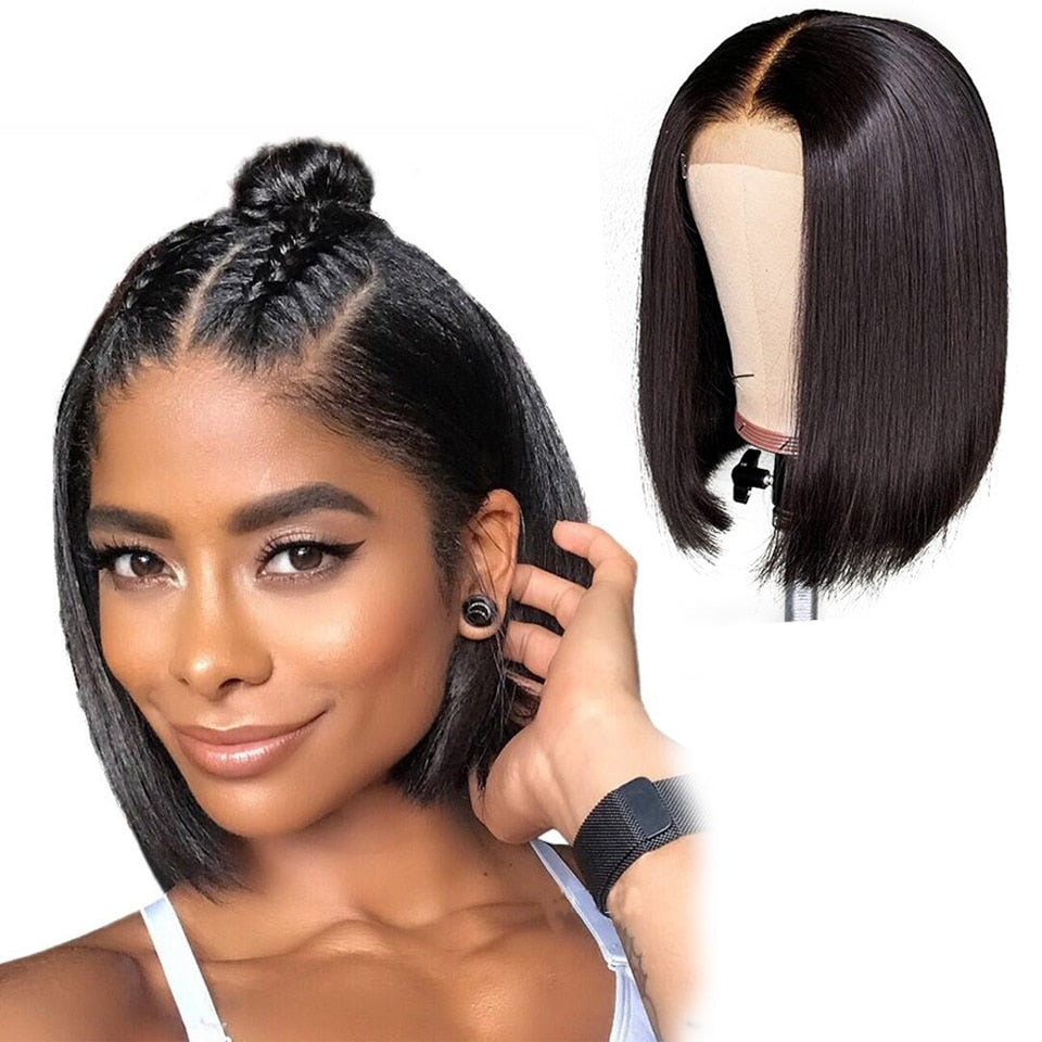 Short Straight Brazilian Human Hair Lace Front Wig