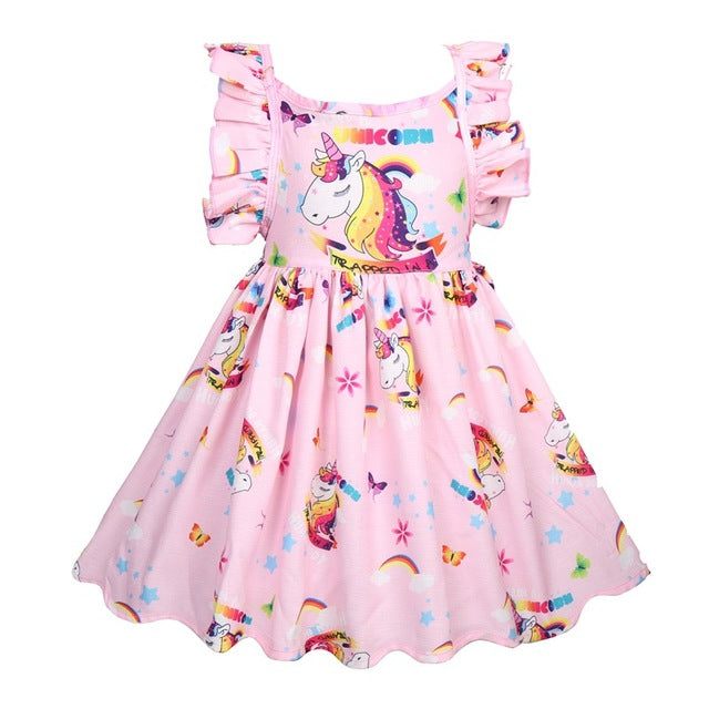 Kids Floral Rainbow Dress Unicorn Party Girls Princess Dresses