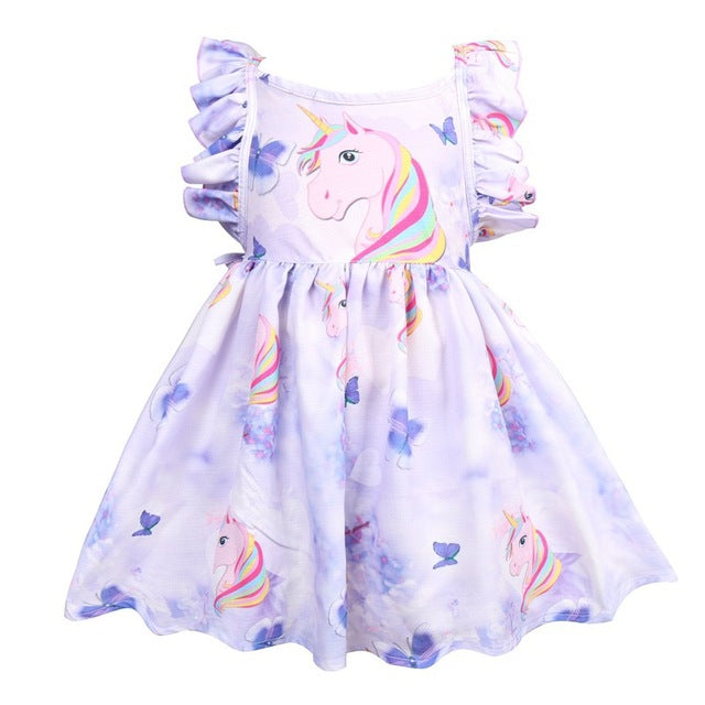 Kids Floral Rainbow Dress Unicorn Party Girls Princess Dresses