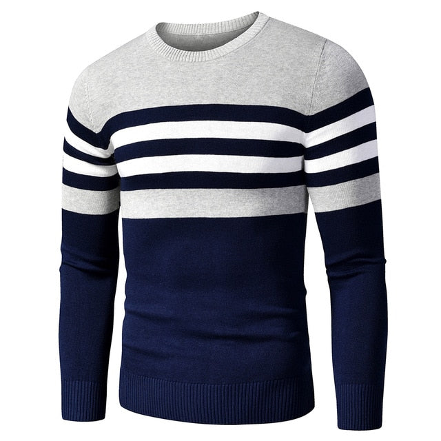 Men's Casual Striped Thick Fleece Cotton Sweater