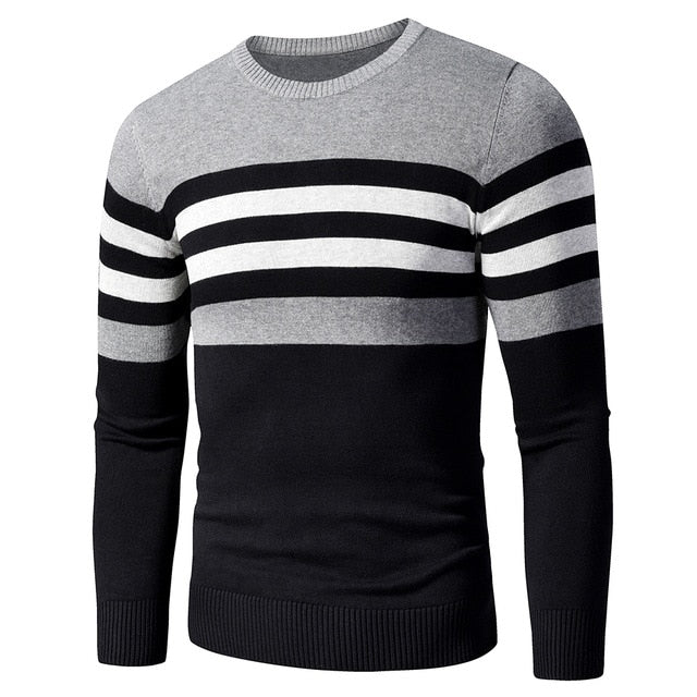 Men's Casual Striped Thick Fleece Cotton Sweater