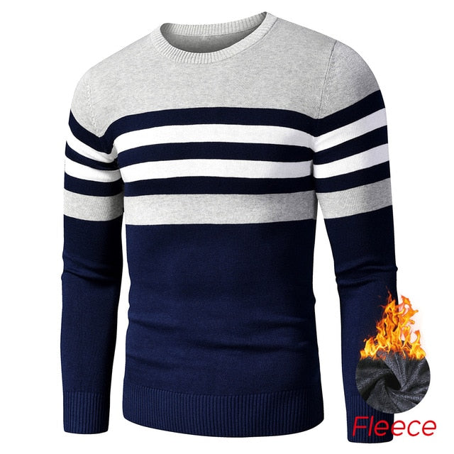 Men's Casual Striped Thick Fleece Cotton Sweater