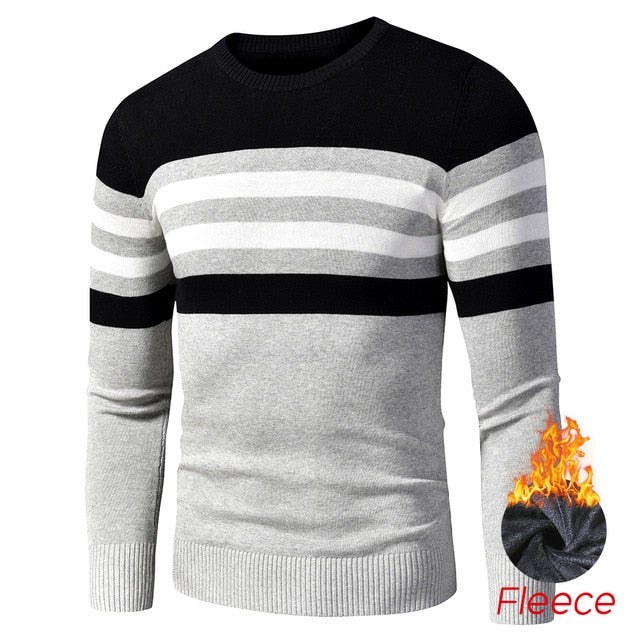 Men's Casual Striped Thick Fleece Cotton Sweater