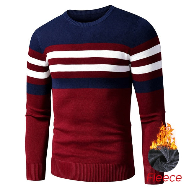 Men's Casual Striped Thick Fleece Cotton Sweater