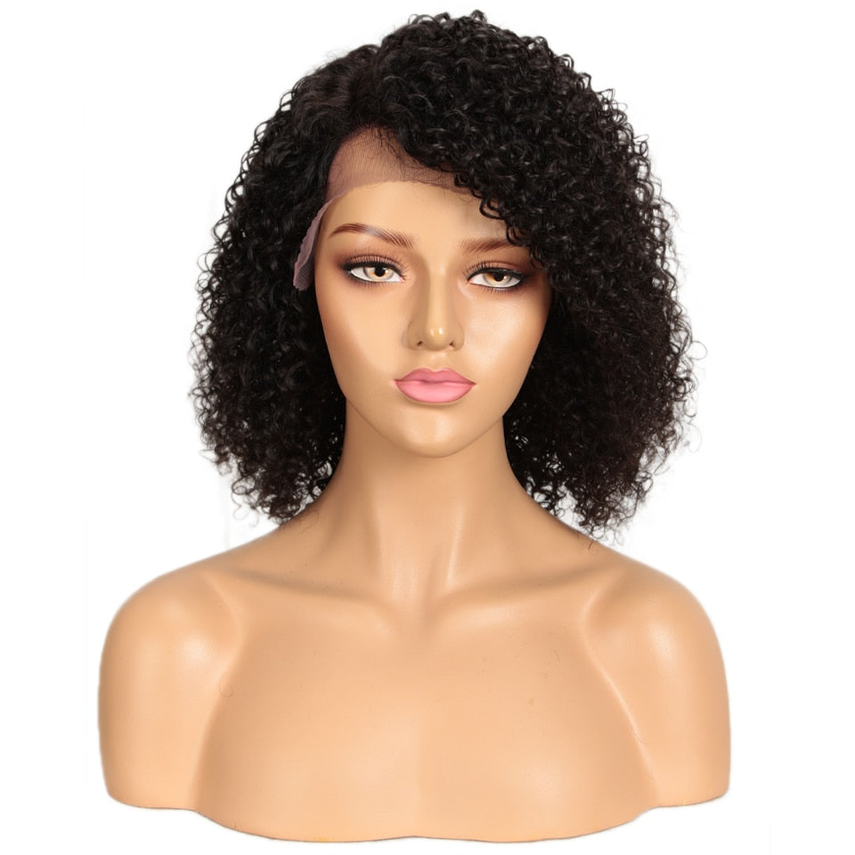 Women Short Human Hair Wig Remy Brazilian Hair Wigs Kinky Curl Deep Part Lace Wigs