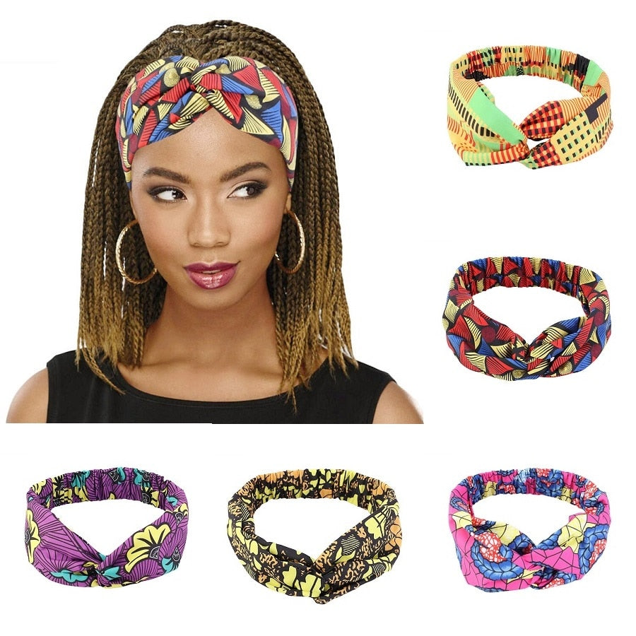 African Printed Stretch Cotton Headband, Women's Sports Elastic Turban Scarf