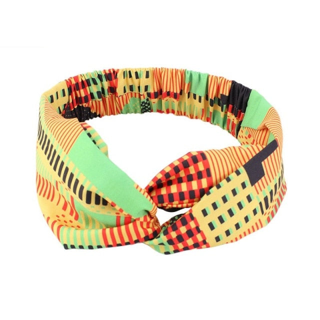 African Printed Stretch Cotton Headband, Women's Sports Elastic Turban Scarf