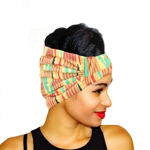 African Printed Stretch Cotton Headband, Women's Sports Elastic Turban Scarf