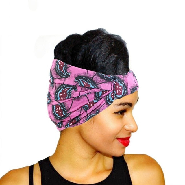 African Printed Stretch Cotton Headband, Women's Sports Elastic Turban Scarf