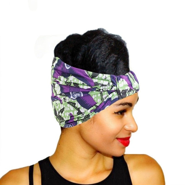 African Printed Stretch Cotton Headband, Women's Sports Elastic Turban Scarf