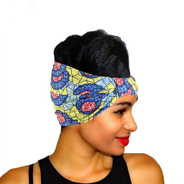 African Printed Stretch Cotton Headband, Women's Sports Elastic Turban Scarf