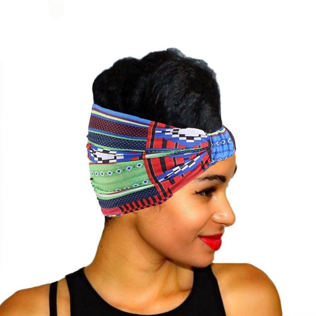 African Printed Stretch Cotton Headband, Women's Sports Elastic Turban Scarf