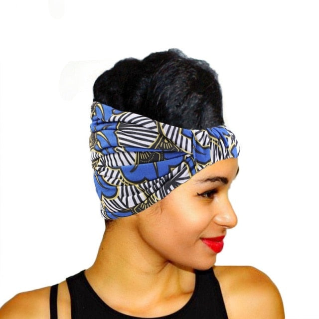 African Printed Stretch Cotton Headband, Women's Sports Elastic Turban Scarf