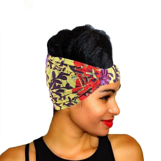 African Printed Stretch Cotton Headband, Women's Sports Elastic Turban Scarf