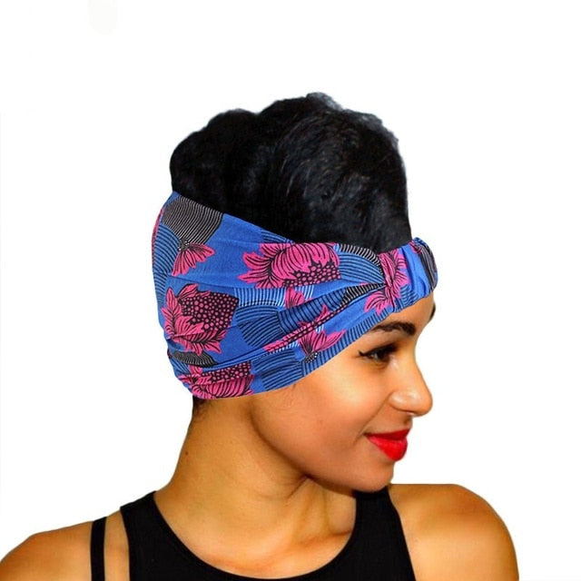 African Printed Stretch Cotton Headband, Women's Sports Elastic Turban Scarf