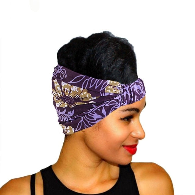 African Printed Stretch Cotton Headband, Women's Sports Elastic Turban Scarf