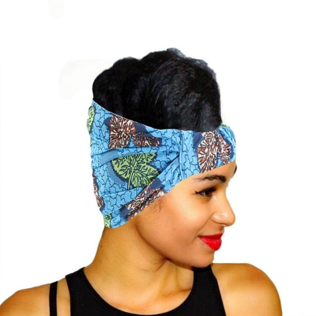 African Printed Stretch Cotton Headband, Women's Sports Elastic Turban Scarf