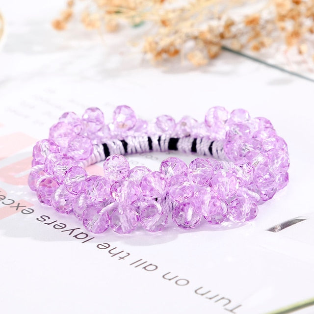 Women Ponytail Scrunchies Elastic Hair Bands Beaded Rubber Hairband